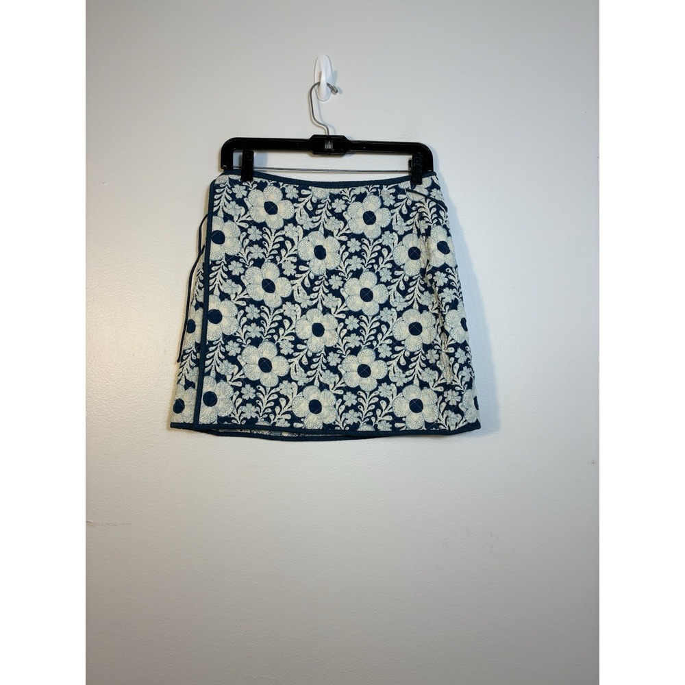 New! Asha Blue Ines Quilted Wrap Mini Skirt Sz Small Boho Cotton MSRP $250 - Picture 3 of 9